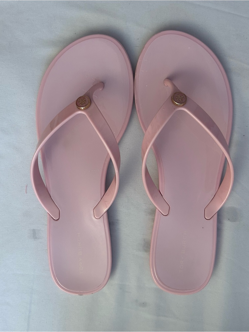 Tory Burch Light Pink Jelly Thong Sandals with Logo Accent